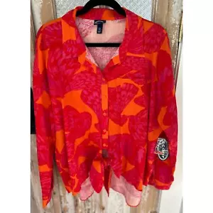 NWT Women Scoop Linen Blend Shirt, Red, Orange, Size XXL - Picture 1 of 7