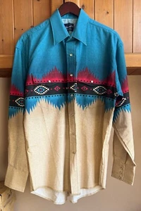 CAMISA WRANGLER WESTERN PARA HOMBRE L/S PATRÓN INDIO AZTECA GRANDE PTP24 NUEVA VINTAGE - Imagen 1 de 7