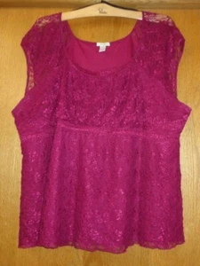Womans sz 30/32W - Dk Fuchsia Lace BLOUSE - Fashion Bug - Lined, Excellent cond - Picture 1 of 4