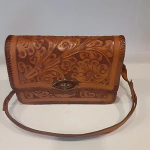 Bolso de hombro/mano ajustable de cuero vintage de cuero trabajado a mano tabaco - Imagen 1 de 10