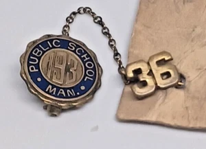 Vintage 1936... Public School 193 Pin.  1/10 10k GF Chained Manhattan New York - Bild 1 von 6