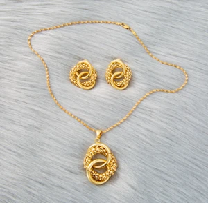 24kt Gold Plated Dubai African Turkish Arab Ehtiopian Jewelry Necklace Earrings - Picture 1 of 5