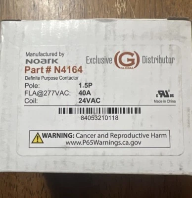 Noark Part# N4164 Definite Purpose Contactor 1.5P 40A 24VAC - Image 1 of 4