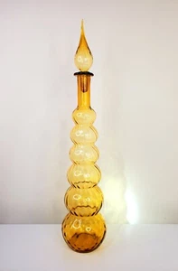Rare 60's Empoli Genie Bottle Flame Stopper 6 Ball Gourd Optic Amber 26.5" As Is - Bild 1 von 12