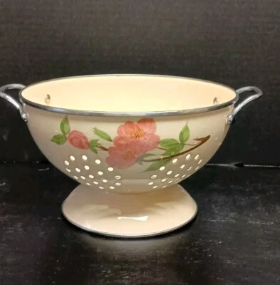 Vintage Enamel & Metal Footed Franciscan Desert Rose Colander W/ Handles - Image 1 of 4