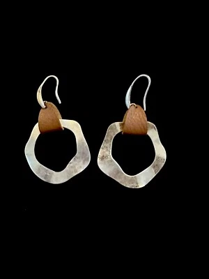 "Pendientes circulares de plata batida cuero PU galvanizado 925 gota/colgantes 2,5""" Foto 1 de 4