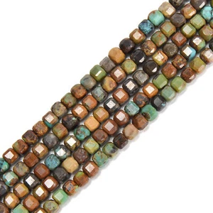 Natural Genuine Turquoise Faceted Cube Beads Size 3mm 15.5'' Strand - Picture 1 of 2