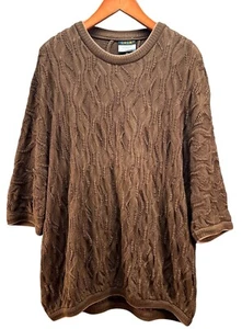 Coogi Australia Men’s 2XL Solid Brown Textured 3D Short Sleeve Sweater Rare - Picture 1 of 14