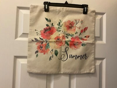 Throw Pillow Cover “Summer” Floral Print/Ivory Stylish Cotton Blend 19x19 NEW  - Image 1 of 2