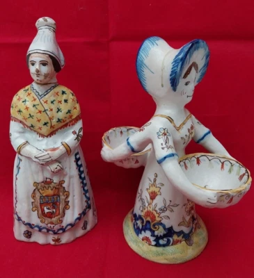 SALERON DOUBLE "1792"  & FEMME CLOCHETTE de Table en Faïence Collection XIXème, - Photo 1/4