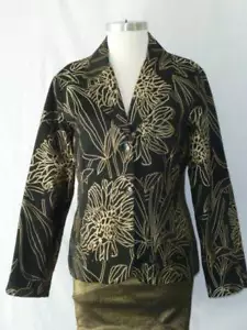 Giacca elegante/carriera CHICOS nero + metallo oro ricamato floreale artistico ~ 2 ~ L/XL ~ 44B - Foto 1 di 12
