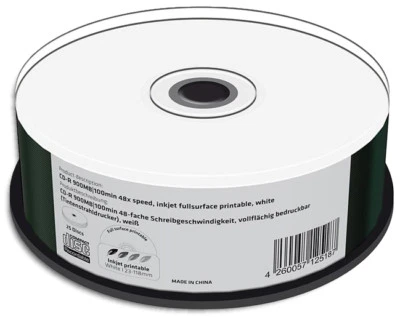 25-Pak 100-MIN 900MB 48X White Inkjet Hub Printable CD-R's by MediaRange - Image 1 of 2
