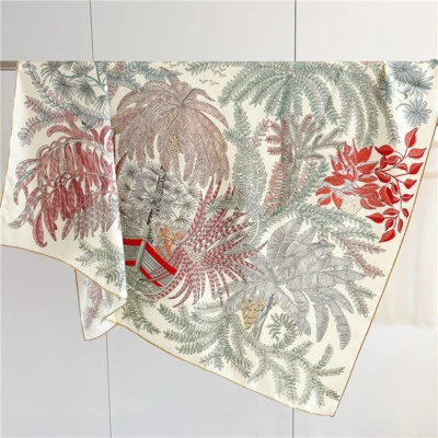 Pañuelo pañuelo grande cuadrado chal 53" estampado de flores de sarga pura seda 53" Foto 1 de 4