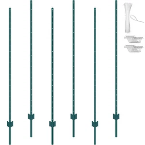 VEVOR 6 Feet Fence Post 6 Pack T-Post Heavy Duty Metal Fence Posts Green - Picture 1 of 12