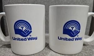 2 Cups United Way Worldwide Coffee Tea Cups Mugs White Blue - Picture 1 of 7