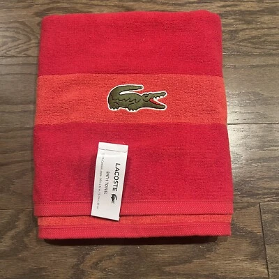 Lacoste Red Bath Towel 100% Cotton 30" x 52" Big Crocodile Logo NWT - Image 1 of 4