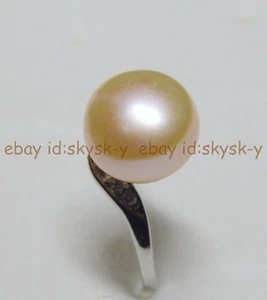 Huge 12-12.5mm Genuine pearl Pink South Sea Natural Pearl Silver Opening Rings - Picture 1 of 7