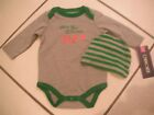 NEW CHEROKEE 'Who You Calling Elf?' BODYSUIT HAT 3M BABY BOY Outfit CHRISTMAS