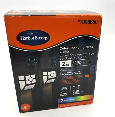 NEW Harbor Breeze 10 Lumen Black 7 Colors Solar LED Outdoor Deck Light #10098650 - Image 1 of 4