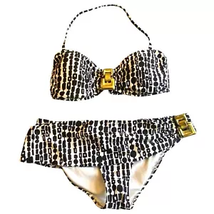 Trina Turk schwarz weiß Gold Akzent Bandeau Bikini Set Größe 6 Rock - Bild 1 von 16