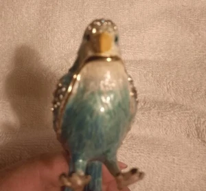 Blue Parakeet Enamel Jeweled Rhinestone Stash Trinket Boxes,vanity Ring Saver - Picture 1 of 11