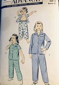 VTG `56 Advance 7874 Girls Classic Sleepwear Short & Long-Sleeved Pajamas SZ 2T - Picture 1 of 5