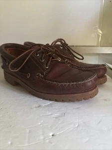 Timberland 3 Ojos Clásico Taco Para Hombre Cuero Marrón Cosido a Mano Zapatos de Barco 8.5 Para Hombres - Imagen 1 de 9