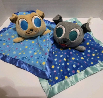 2 Disney Rolly Pug Lovey Puppy Dog Pals Security Blankets Jingle Head Soother - Image 1 of 4