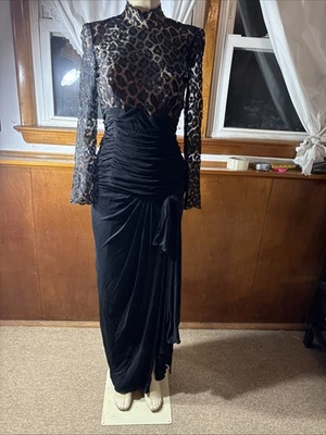 NWOT Mignon Black & Lace Corset Sexy Long Sleeved Formal Evening Gown Sz 6 - Image 1 of 4