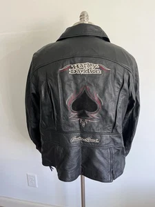 Harley Davidson Leather Womens Jacket Custom Speed Ace Spades Flames Black 2W 2X - Picture 1 of 8