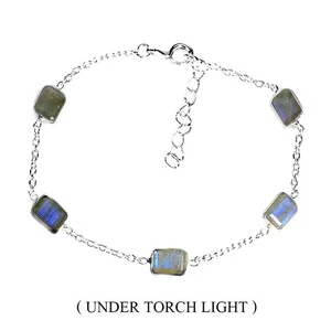 925 Sterling Silver Bracelet Octagon Labradorite 7x5mm Gemstone Jewelry 7.5in - Picture 1 of 13