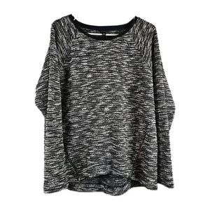 Ann Taylor Pullover Blouse  Long Sleeves Sz XL Black White Pattern Zip Accents - Picture 1 of 7