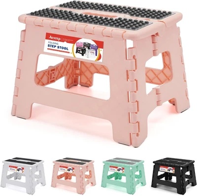 ACSTEP 9 Inch Folding Step Stool 300 LB Capacity Non Slip Foot Stool with Handle - Image 1 of 4