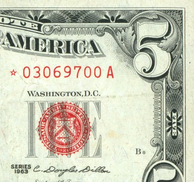 ** STAR ** $5 1963 United States Note ** PAPER CURRENCY AUCTIONS - Image 1 of 3