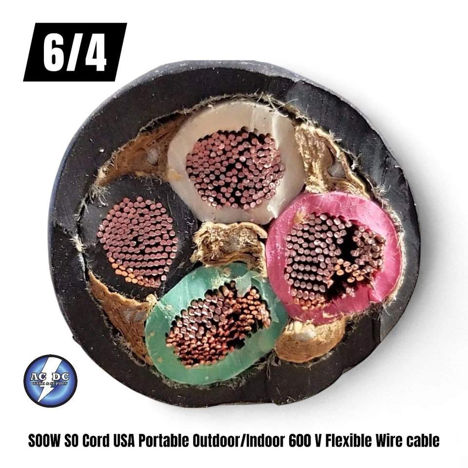 6/4 SOOW so Cord 4ft 9 in USA Portable Outdoor Indoor Flexible Wire Cable PRD