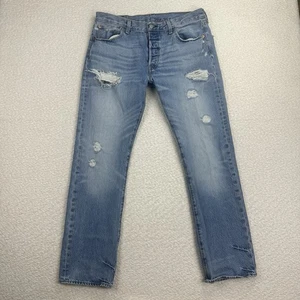 Levis 501 xx Men's Jeans Size 34x32 Mid Rise Straight Leg Blue Distressed Light - Picture 1 of 9