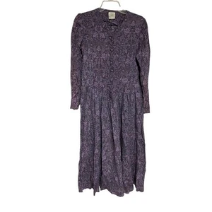 Maxi Vestido Laura Ashley Vintage Paisley Manga Larga Reino Unido 16 EE. UU. 14 Púrpura - Imagen 1 de 5
