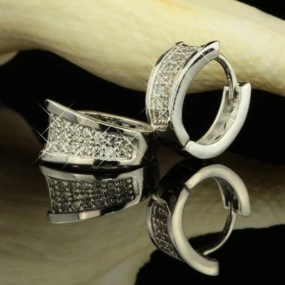 Orecchini Creole Zirconia Bianca In Oro 750 18 Carati Placcato Argento O2224 - Immagine 1 di 3