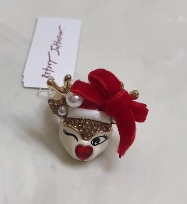 Betsey Johnson Santa Baby Winking Reindeer Ring Size 7.5 Crystal Accents NWT - Image 1 of 4