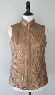 Chaleco acolchado forrado estampado de gato leopardo cremallera completa dorado colección CHICOS talla 0 EE. UU. 4  Foto 1 de 4