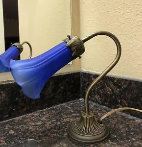 Vintage Messing Schwanenhals Kobaltblau Tulpe Tischlampe Leuchte Andrea von Sadek - Bild 1 von 20