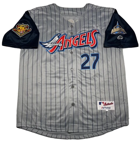 ANGELS JERSEY #27 MIKE TROUT SIZE S-4XL STITCHED PINSTRIPE GREY Cover