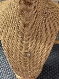 Vintage 18kt GP White Gold Necklace Heart pendant Blue stone Spring Clasp NWOT - Picture 1 of 4