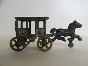 RARE Antique Kenton Blue Cast Iron Horse Drawn Milk Wagon Toy (5") - Picture 1 of 24