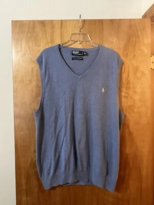 Polo Ralph Lauren хлопок кашемир смесь свитер жилет синий винтажный XXL 2XL - Изображение 1 из 4
