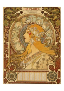 MUCHA LA PLUME TIRAGE D'UN DESSIN DE 1897 FORMAT A4 - Picture 1 of 1
