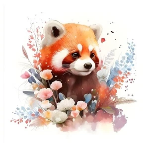 Colorful Watercolor Fantasy Red Panda Floral #1 - 8x8 Craft Cotton Fabric Block - Picture 1 of 1