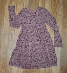 H&M Grayish Pink Animal Spots Prints Long Sleeve Organic Cotton Girls Dress 8-10 - Picture 1 of 7