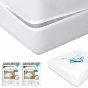 2 Waterproof Mattress Protector Breathable Zippered Cover Queen Size Encasement - Picture 1 of 1