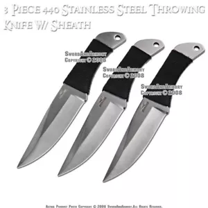 3 Pcs 6.25" Long Throwing Knife Set Stainless Steel Throwers with Nylon Pouch - Picture 1 of 4